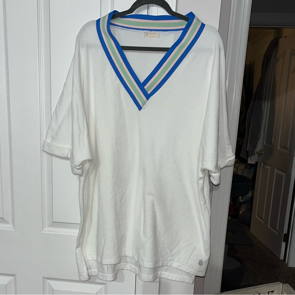 FP Movement white French terry oversized V-neck short sleeved top Size L